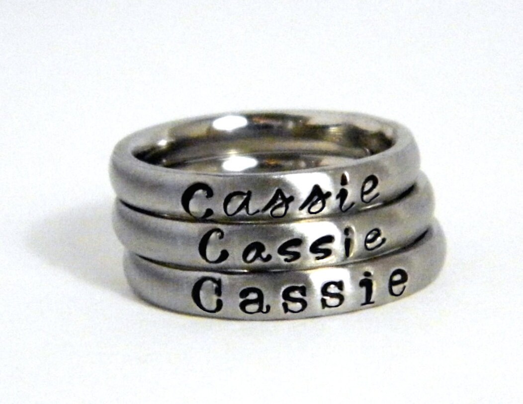 Hand Stamped Name Rings Personalized Stacking Ring Mothers
