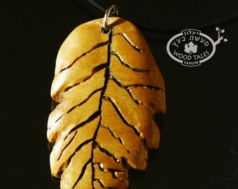 Organic Hand Carved Wooden Leaf Pendant