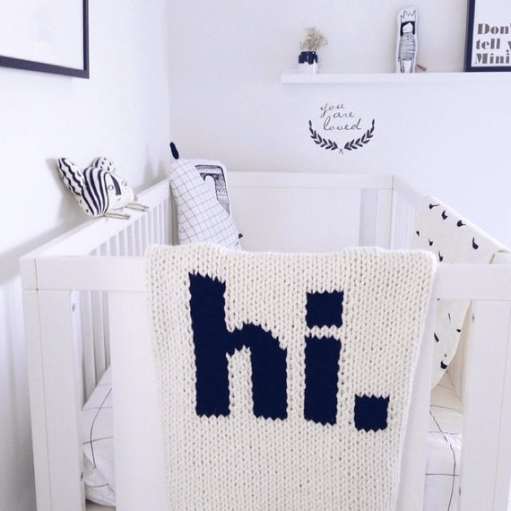 Baby Blanket hi Hand Knit Crib Size