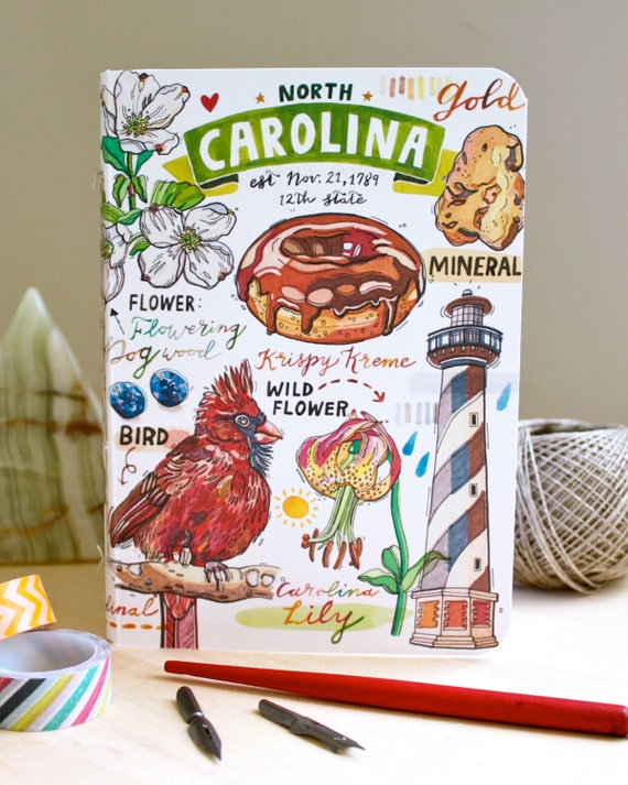 North Carolina notebook blank journal state art state by LouPaper