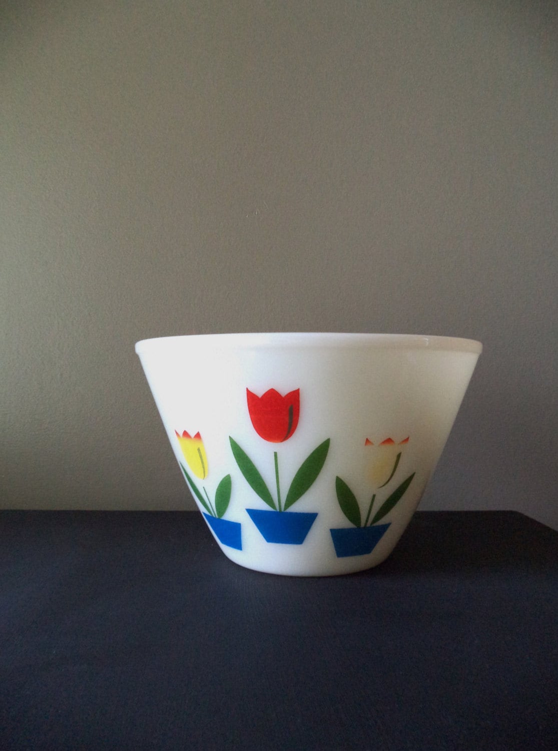 FireKing Tulip Bowl Milk Glass Mixing Bowl Nesting Colorful