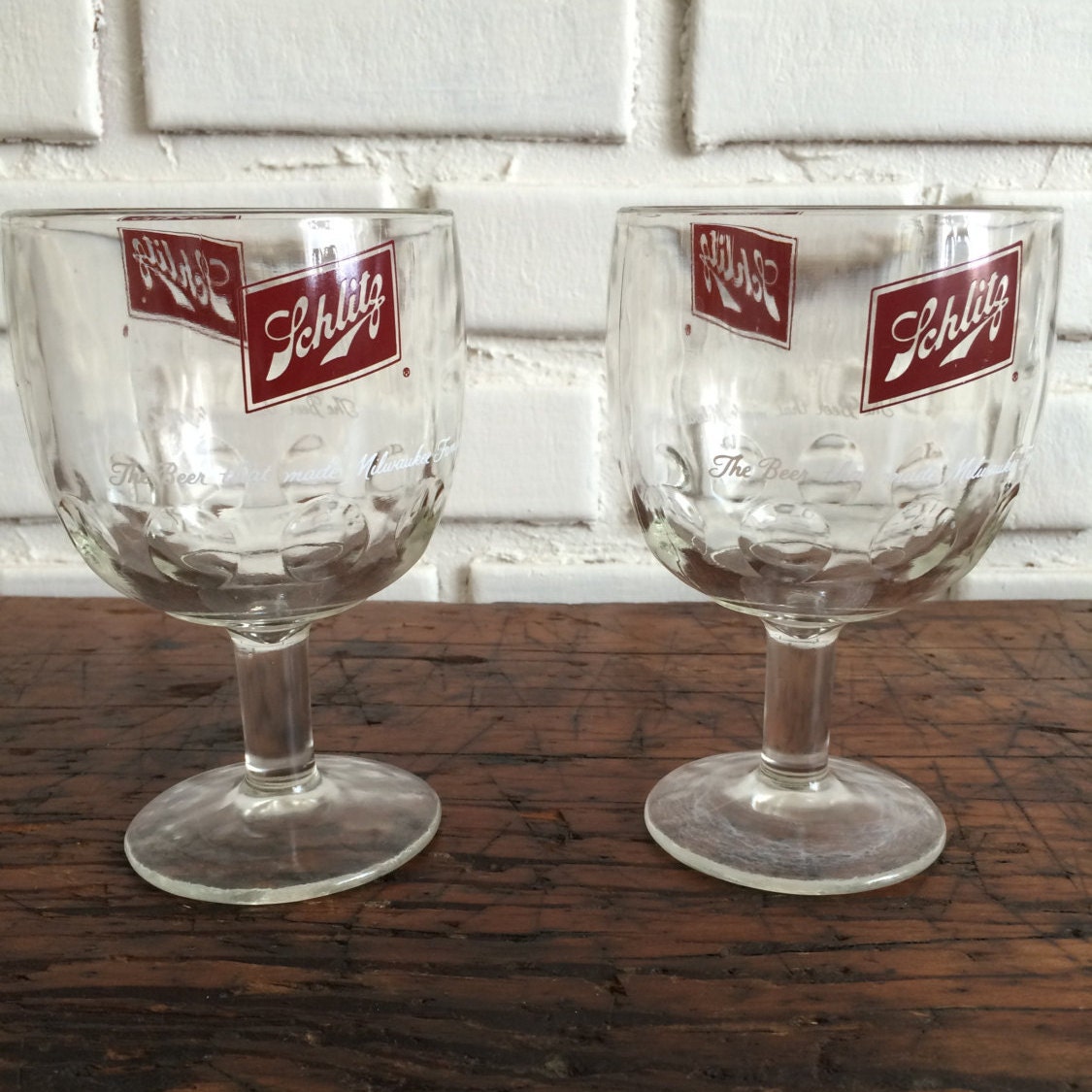 Two Vintage Schlitz Beer Glasses goblet chalice by ReclaimedThings