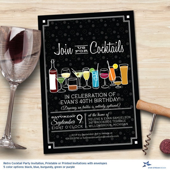 Retro Cocktails Party Invitation Printable by StarStreamDesign