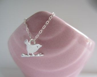 Necklace Little Bird on a branch - Sterling Silver Chain