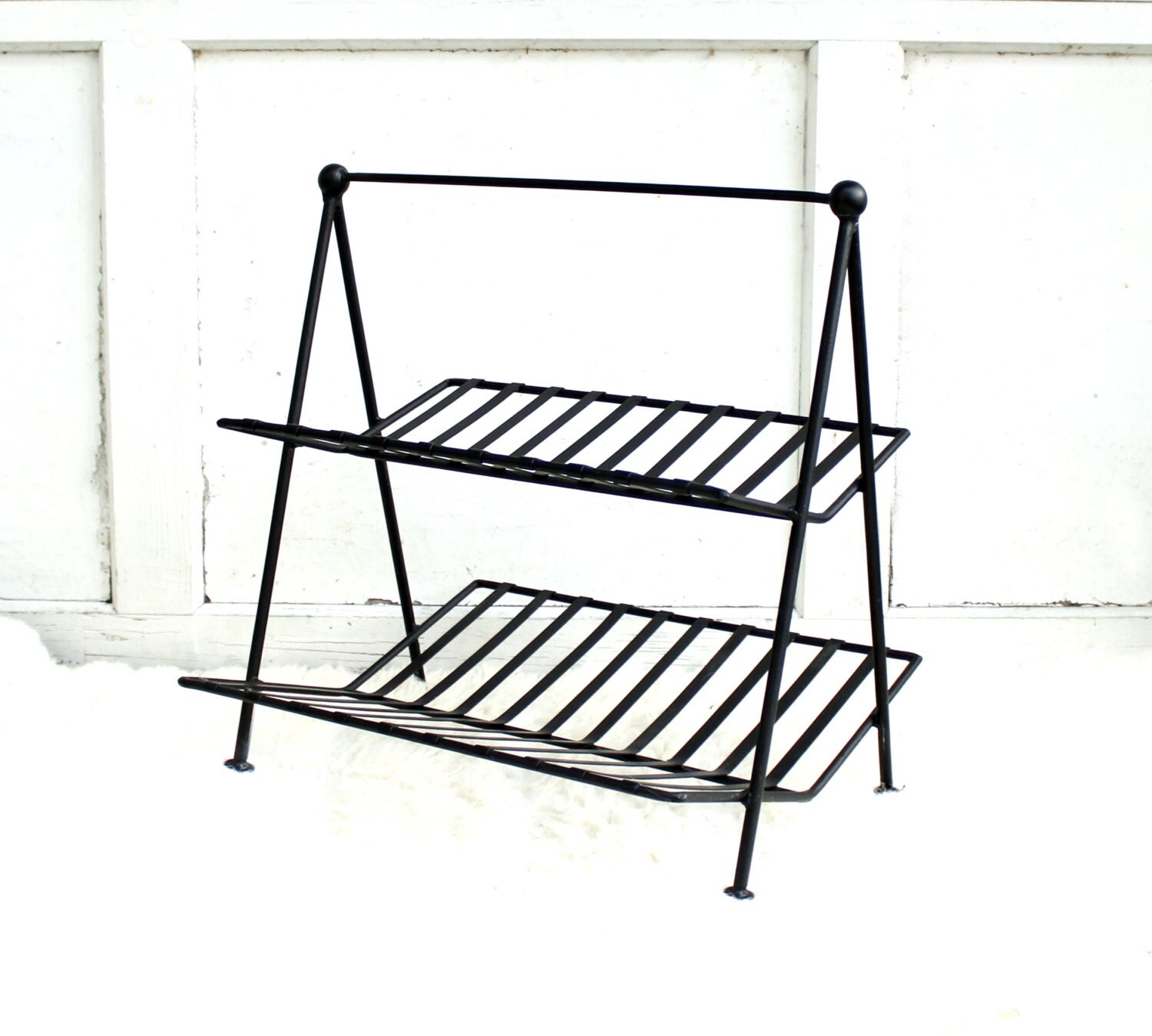 Two Tier Magazine Rack Mid Century Modern Black Metal 2 Tier Magazine Rack – Haute Juice