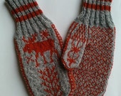 Handknitted Norwegian Wool Mittens, the Moose and the World's Tree