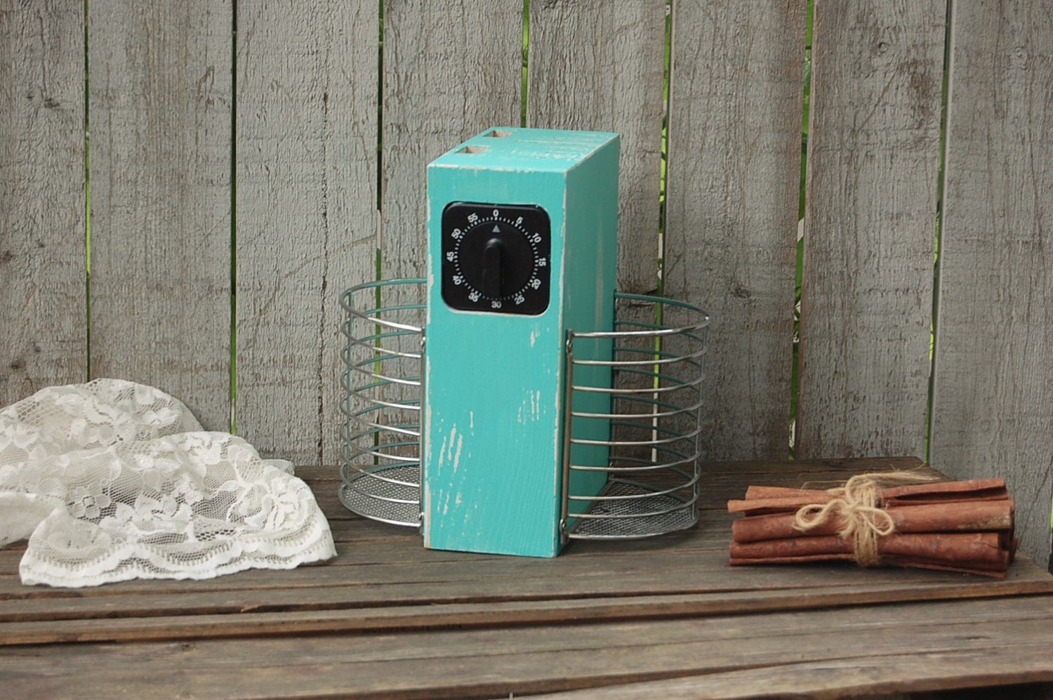 Lazy Susan Knife Block Utensil Holder Timer Shabby Chic