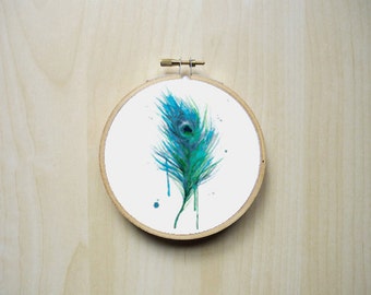 Watercolour Peacock Feather Modern Counted Cross Stitch Pattern | Instant PDF Download