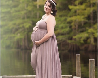 MOCHA Maternity Gown Ready to Ship, Maternity Dress Photography Stretchy Fabric Gown Prop