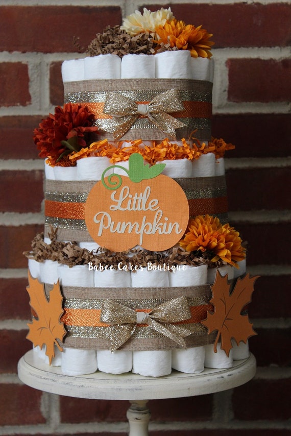 3 Tier Little Pumpkin Diaper Cake Set Fall by BabeeCakesBoutique