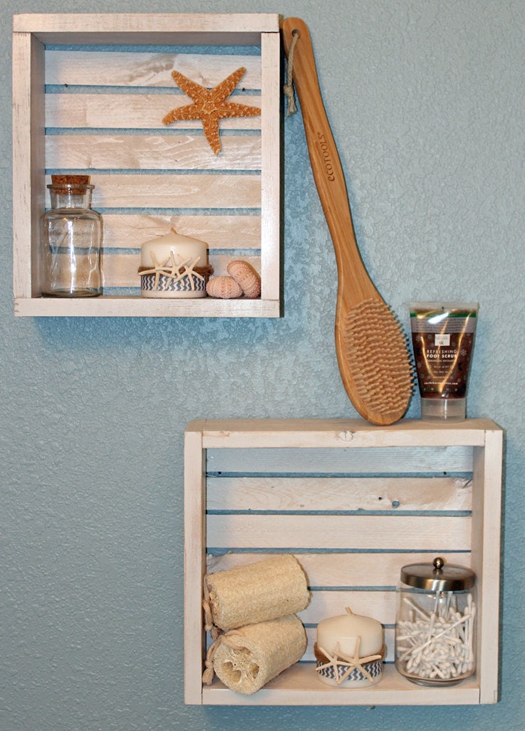 White Nautical/Beach Shelf Bathroom Shelf Beach Crate Shelf