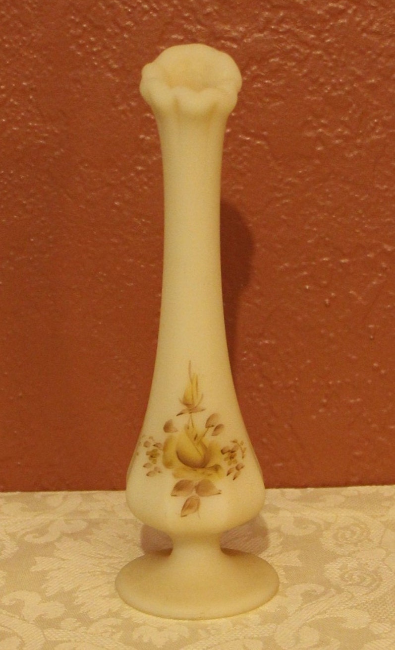 Fenton Custard Hand Painted Bud Vase
