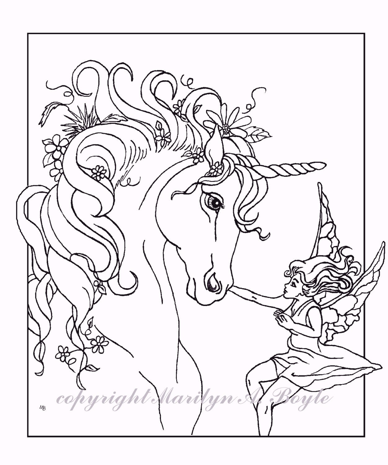 Download ADULT COLORING PAGE fantasy unicorn fairy digital