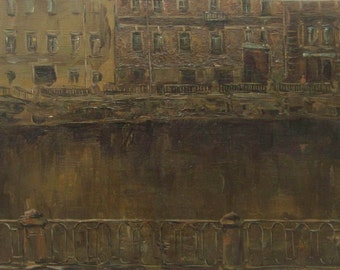 On Fontanka - St. Petersburg's landscape - original oil painting on canvas