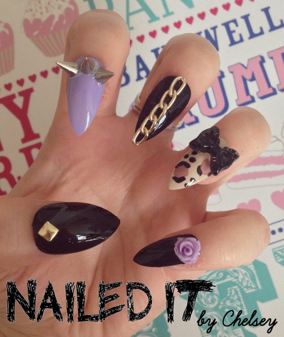 NAILED IT! Hand Painted False Nails - Lilac Leopard Print Chain