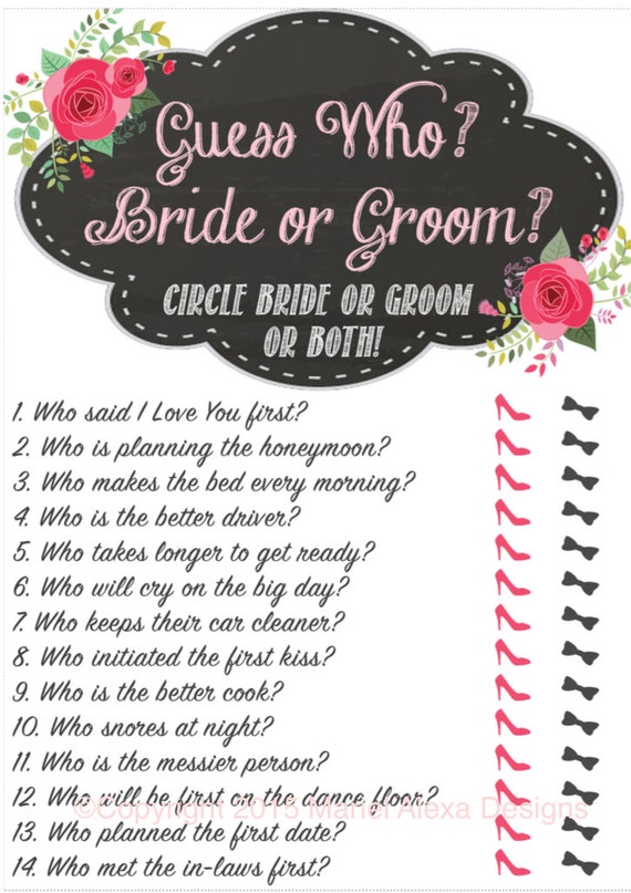 Guess Who Bride or Groom Bridal Shower Game Instant