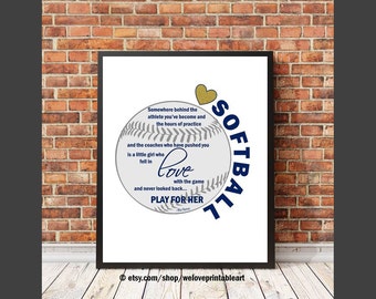 Softball Gifts, Sports Room Decor, Coach Gift, Softball Printables, Quote Poster, Softball Decorations, Softball Team Sign, Wall Art Print