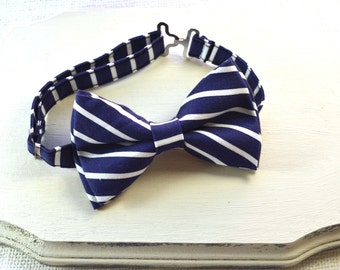 B109 Navy and White Stripe Bow tie For baby/Toddler/Teen/Adult/with Adjust strap