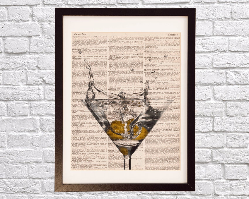 Vintage Martini Dictionary Print Cocktail Art Print on