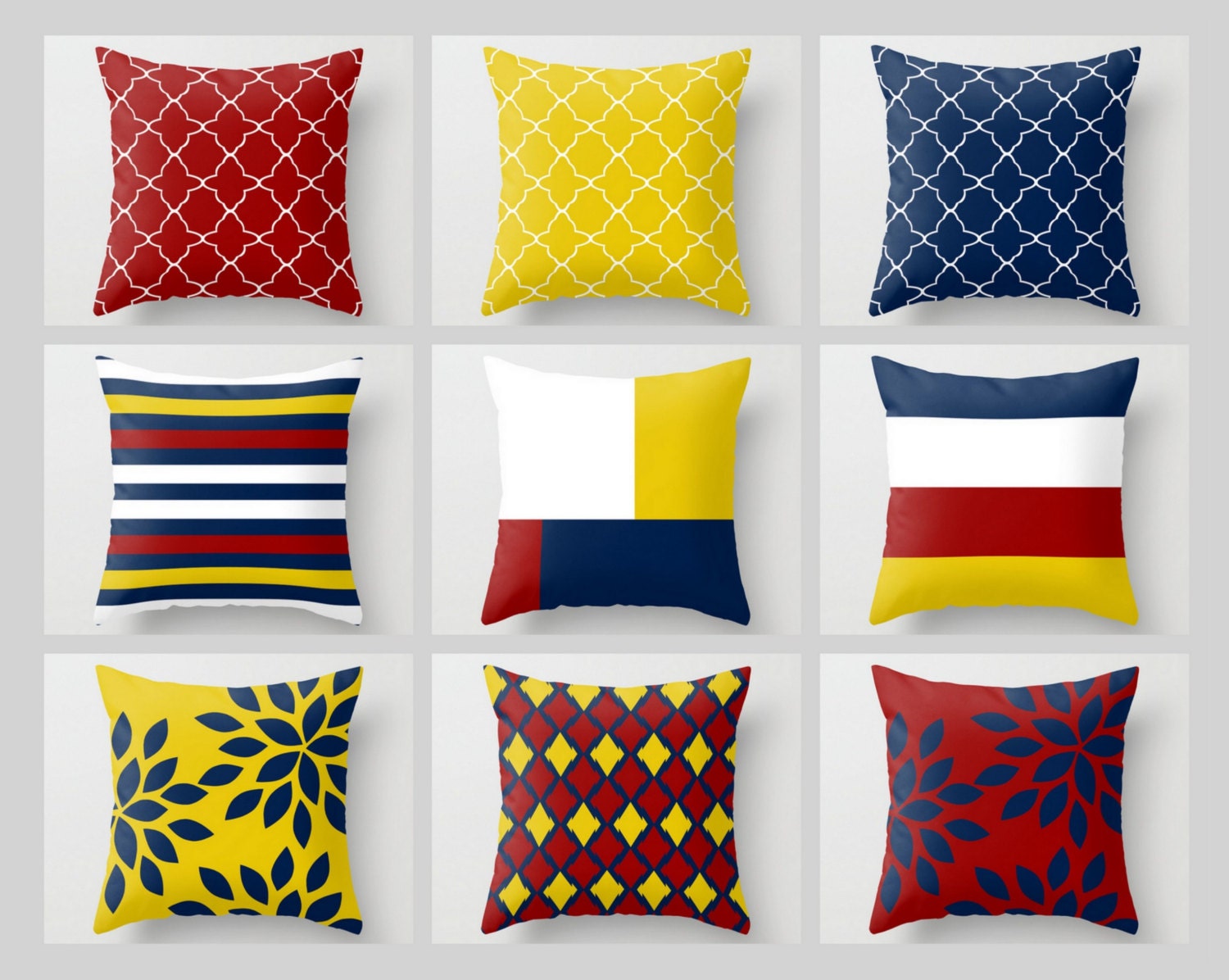 Throw Pillow Covers Navy Mustard Yellow Crimson White Primary