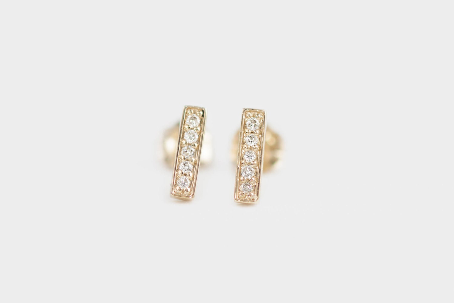 14k gold diamond bar studs earrings diamond bar by EnveroJewelry