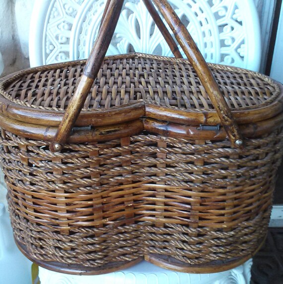 Large Vintage Wood Heart Shaped Basket