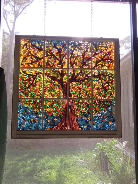 Hand Painted Window Fall Tree Fall Leaves Fall Painting