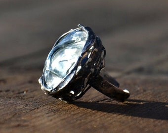 RAW, glass crystal ring, statement ring, adjustable ring, druzy ring, unique ring