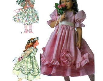 Simplicity 8987, Little Girls Fancy Dress, Sewing Pattern, Empire Waist, Puff Sleeves,  Overskirt, Lace, Ribbon, Bow, Rosette Trim, Size 5