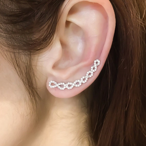 Sterling Silver ear crawler earrings white infinity by TrendSilver