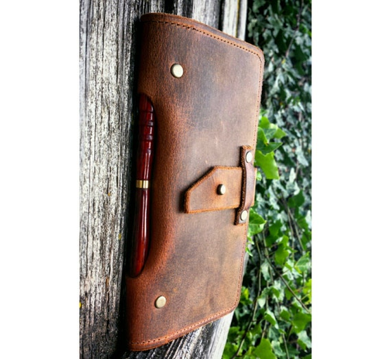 SALE Leather Checkbook Cover Builtin Pen Holder