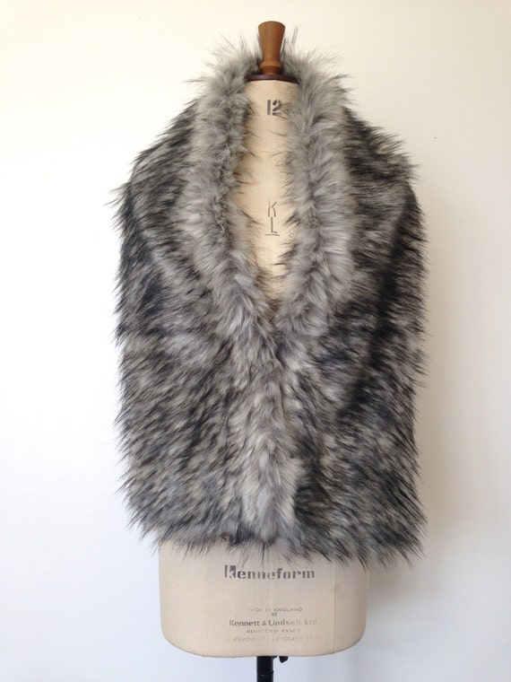 Gray Faux Fur Stole Bridal Fox Fur Stole by CardamomClothing