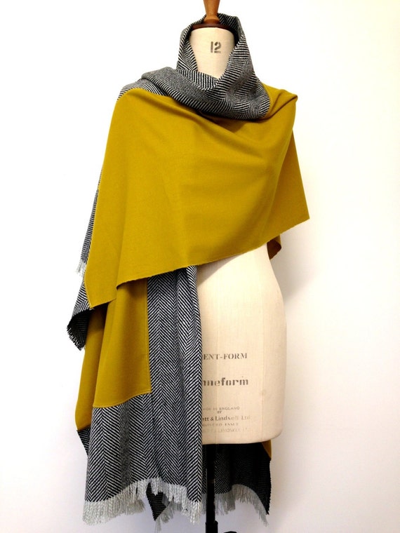 Chartreuse Wool Cape Poncho Mens Wool Poncho Herringbone