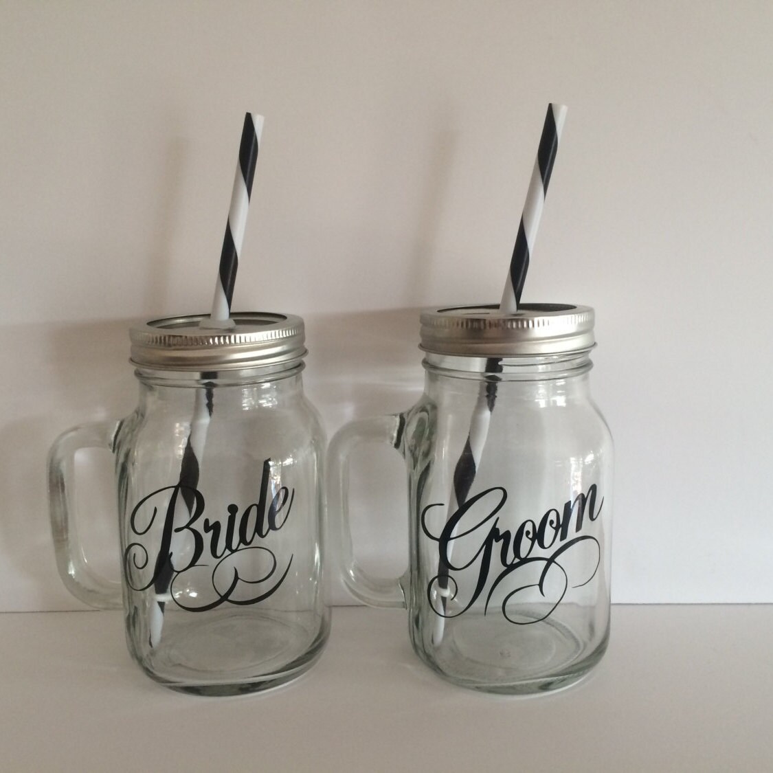 Bride and Groom Mason Jar Tumblers Bride and by KissMasonJars