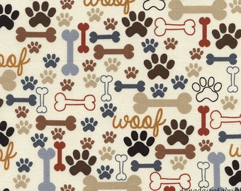 Brown Dog Paw & Dog Bone Fabric, Timeless Treasures Fabric Dog C2372, Paw Print Fabric, Woof Dog Fabric, Paws and Bones Quilt Fabric, Cotton