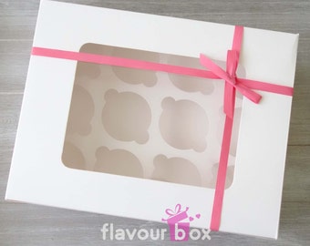 20x White 12-Holes Cupcake Boxes with PVC window (with inserts) • Bakery Packaging • Cake Box • Cupcake Carrier