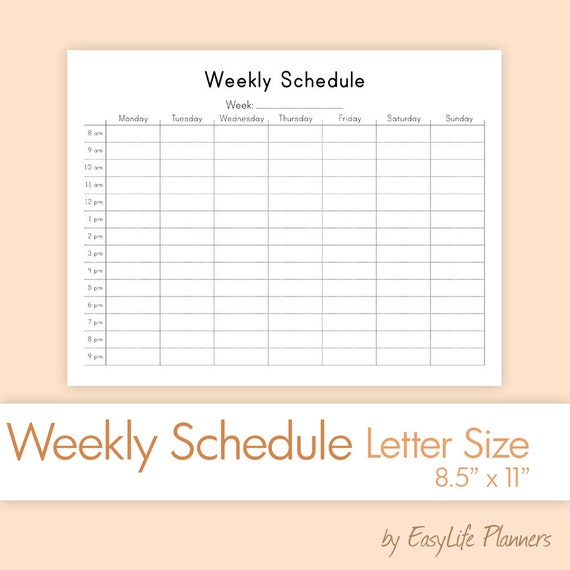 WEEKLY SCHEDULE Letter Size 8.5x11 Black and by EasyLifePlanners