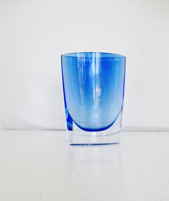 Blue Glass Vase Krosno Glass Vase Hand Blown by TheDustyOldShack