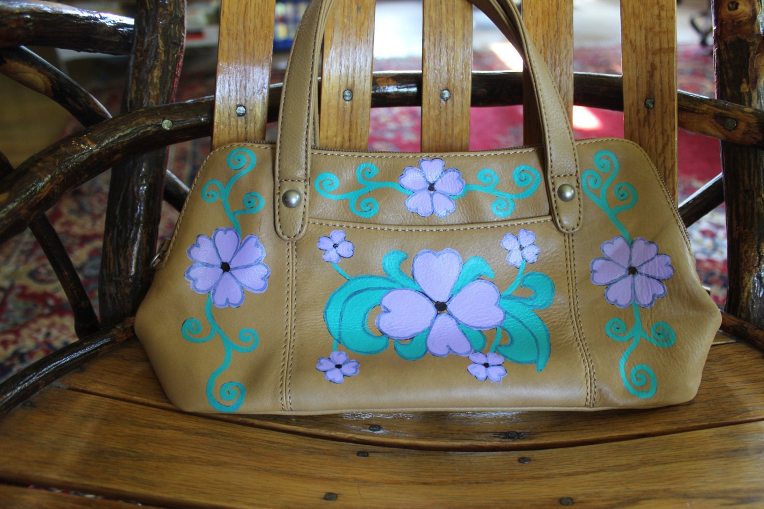Hand Painted Leather Handbag by JaeyBird on Etsy