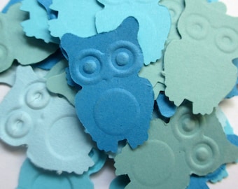 125-Blue Owl confetti-punched owls-baby boy shower decorations-owl confetti-party supply-scrapbooking die cuts-embossed owls-embellishments