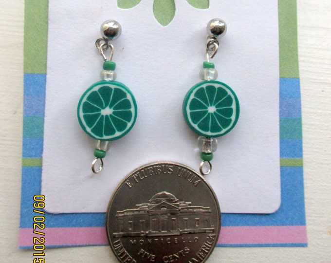 Lime Earrings-childrens clip on earrings-fruit jewelry-posts-cute gifts for kids-polymer clay-tweens-teen gifts-nickel free-food earrings