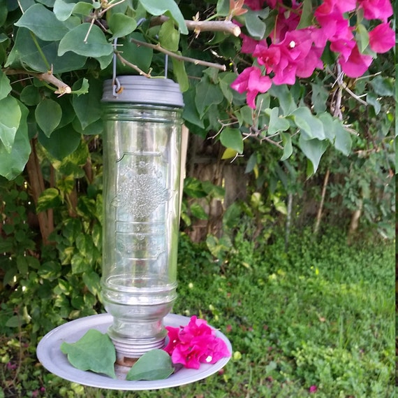 CB & Sons Vintage birdfeeder glass pewter hanging bird feeder