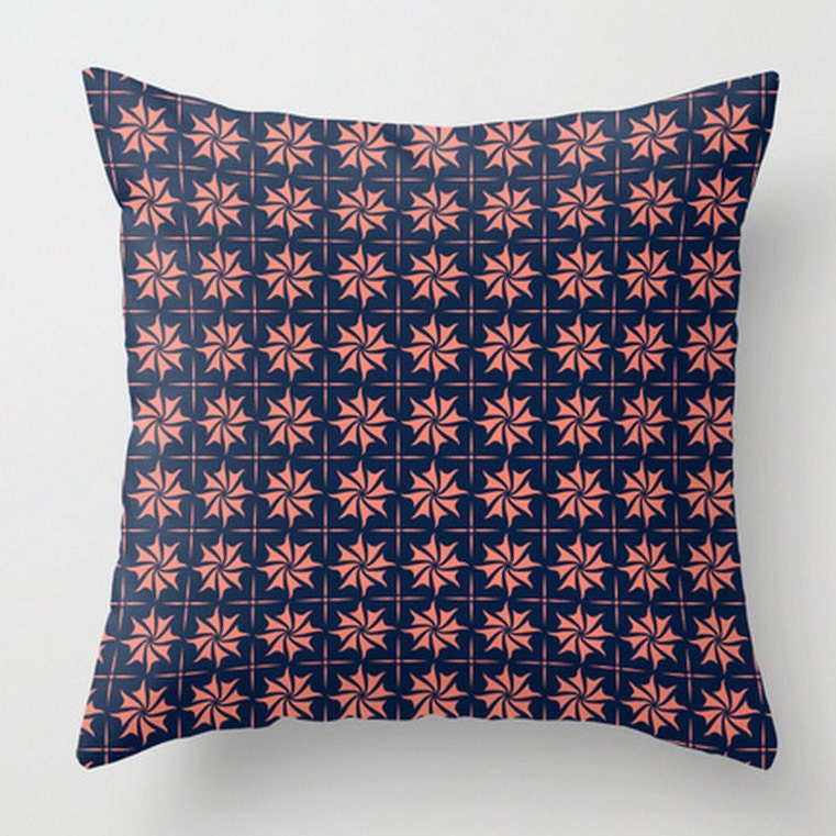 Coral Navy Cushion Check Pattern Throw Pillow Navy