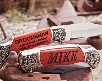 Rosewood Hunting Knife, Double Side Custom Engraved, Personalized Knife for Birthday, Christmas, Fathers Day, Deco Grip, Memento, Keepsake