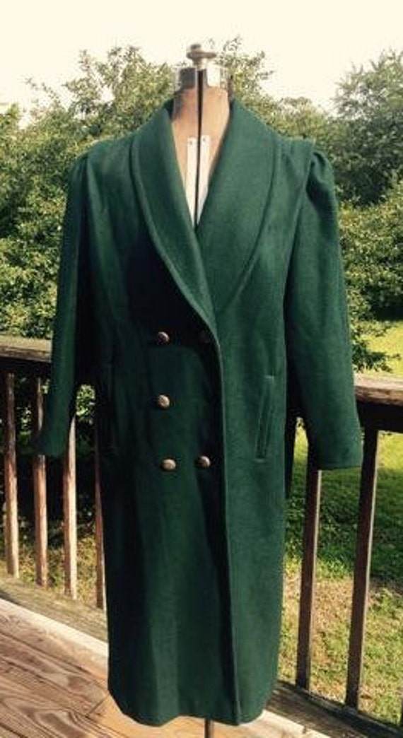 Vintage Forest Green Ladies Long Wool Coat