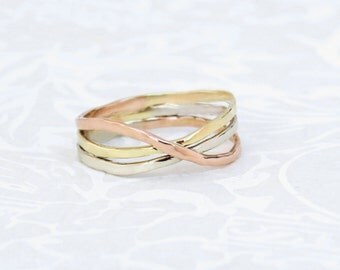 tricolor wedding band infinity wedding band three tone gold ring hammered ring - Three Band Wedding Ring tricolor wedding band infinity wedding band three tone gold ring hammered ring - Three Band Wedding Ring
