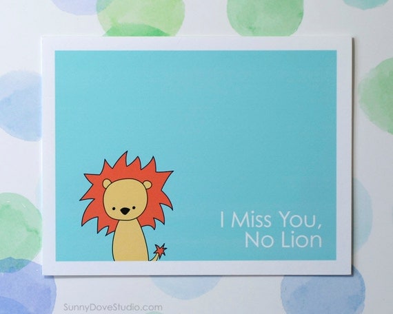 lion pun i miss you card cute fun missing thinking of