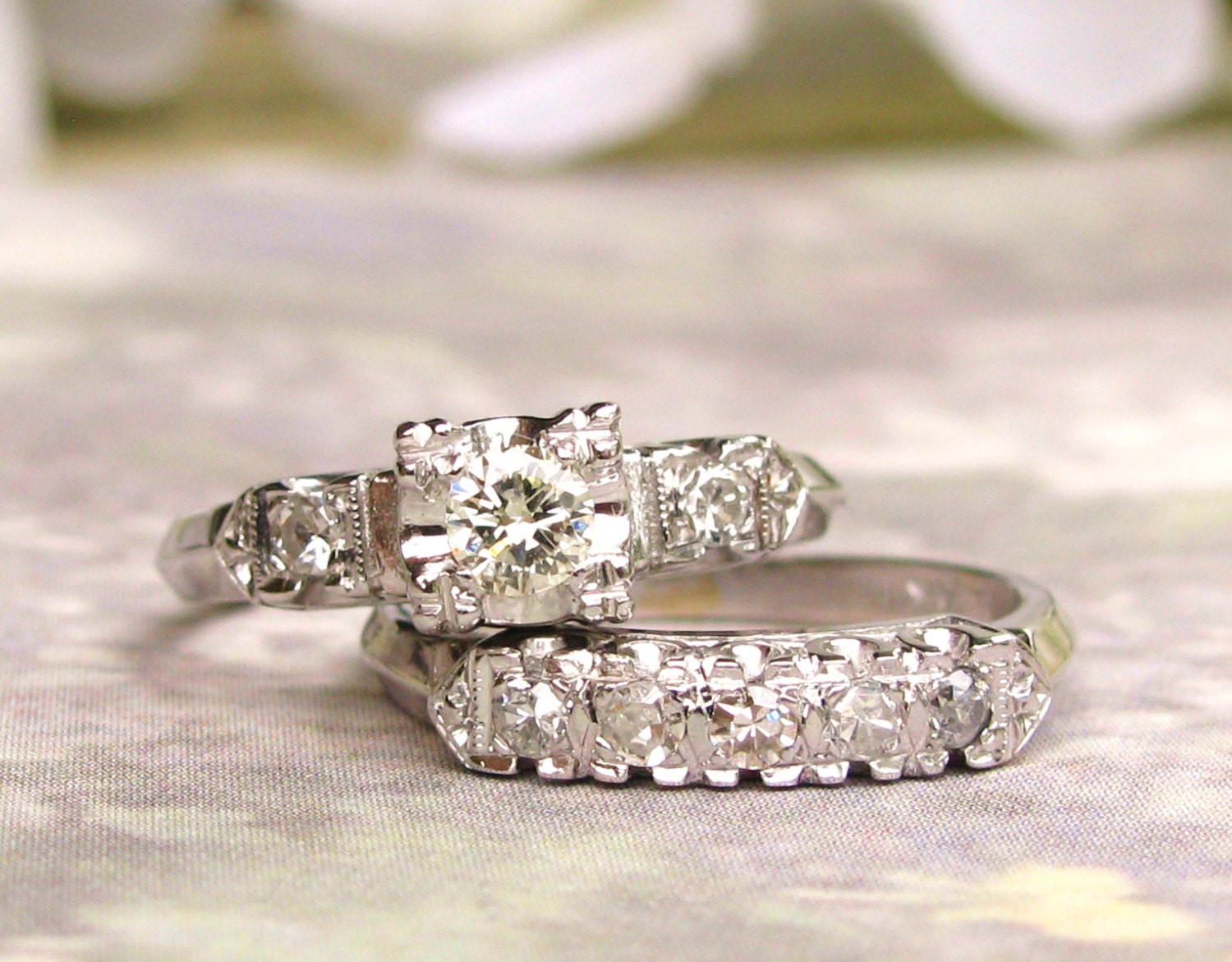 Beautiful Sterling Silver Vintage CZ Wedding Set