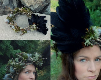 custom luxe bridal crown, branch bridal crown, warrior bride, bridal headdress, raven crown, black feather crown, halloween crown, wildling - il_340x270.823256812_8bw6