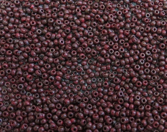 10/0 Opaque Dark Red Picasso Czech Glass Seed Beads 10 Grams (CS142)